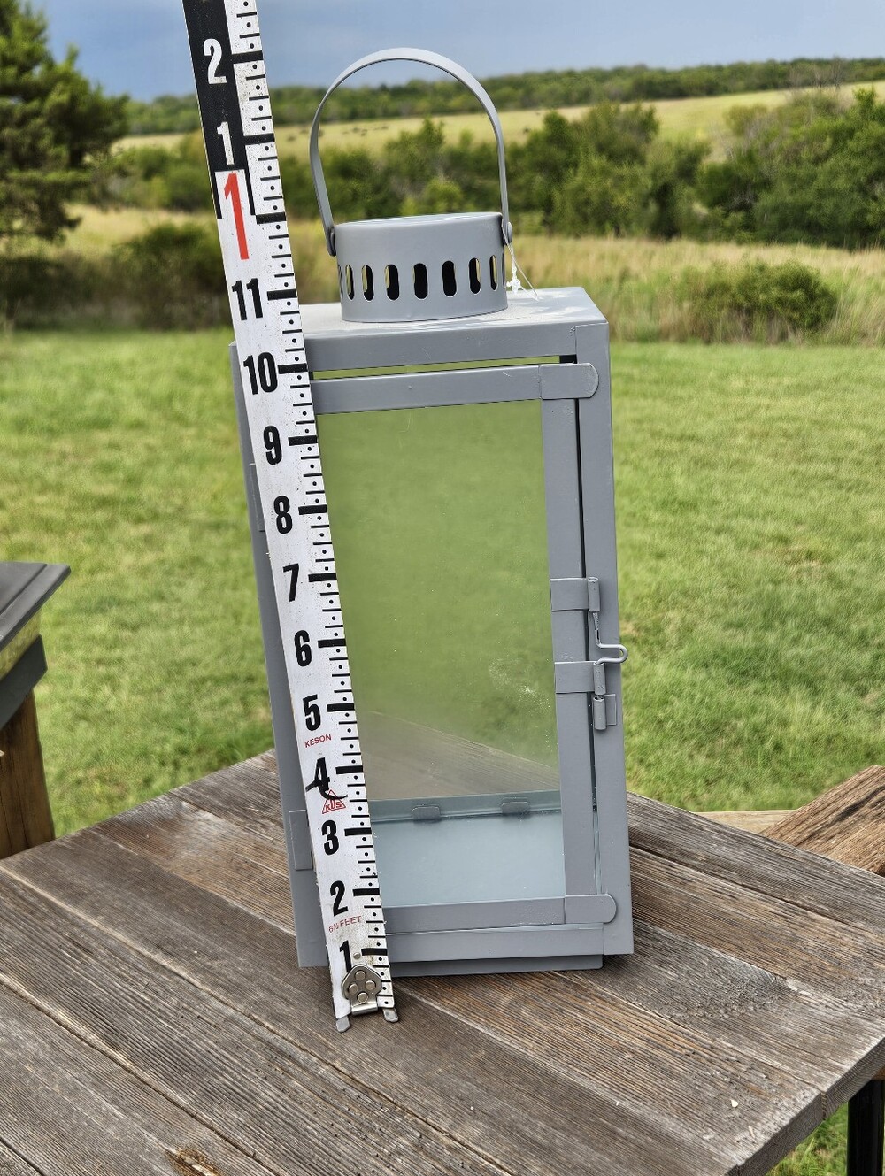 Gray Metal Candle Lantern Rustic Farmhouse Decor Glass Holder Fits 3x3 Pillar - Picture 9 of 9
